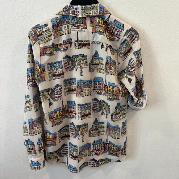 Karl Lagerfeld Whimsical Safari Style Button Down Shirt Paris Roll Tab Colorful - Picture 3 of 10